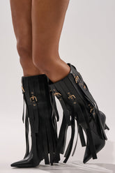 AZALEA WANG XANTHE BLACK BELT EMBELLISHED STILETTO BOOT