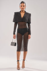 SHE MEANS BUSINESS RHINESTONE MIDI DRESS