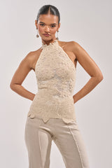 SANDY BEACHES MESH EMBROIDERED TOP