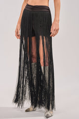 ON THE EDGE FRINGE SKIRT IN BLACK