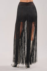 ON THE EDGE FRINGE SKIRT IN BLACK