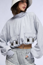 LENI CARGO POCKET MOCK NECK SWEATSHIRT