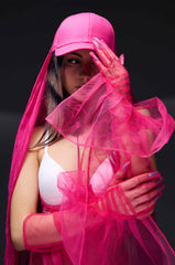TOO CHIC RUFFLE GLOVES IN HOT PINK