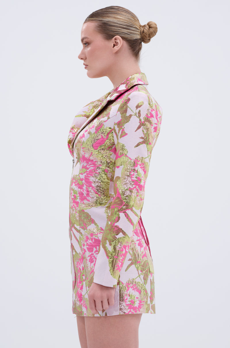 PRETTY IN PINK BROCADE BLAZER DRESS