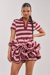 OFFICE SIREN STRIPED SHIRT DRESS IN BURGUNDY