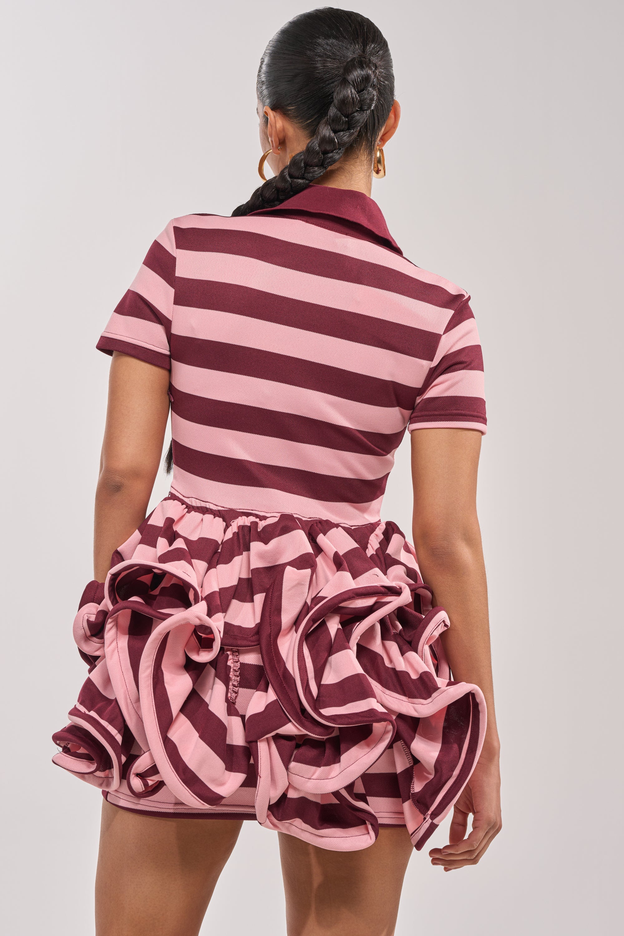OFFICE SIREN STRIPED SHIRT DRESS IN BURGUNDY