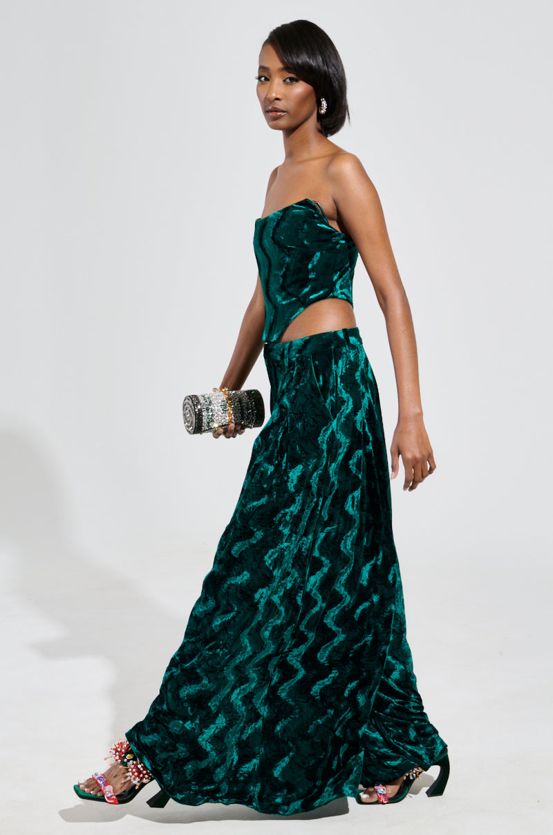 GREEN WITH ENVY VELVET CORSET TOP