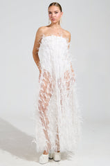 ONE OF A KIND FEATHER MAXI DRESS