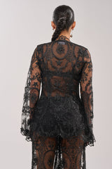 SUPER LUXE LACE TIE-FRONT BLOUSE