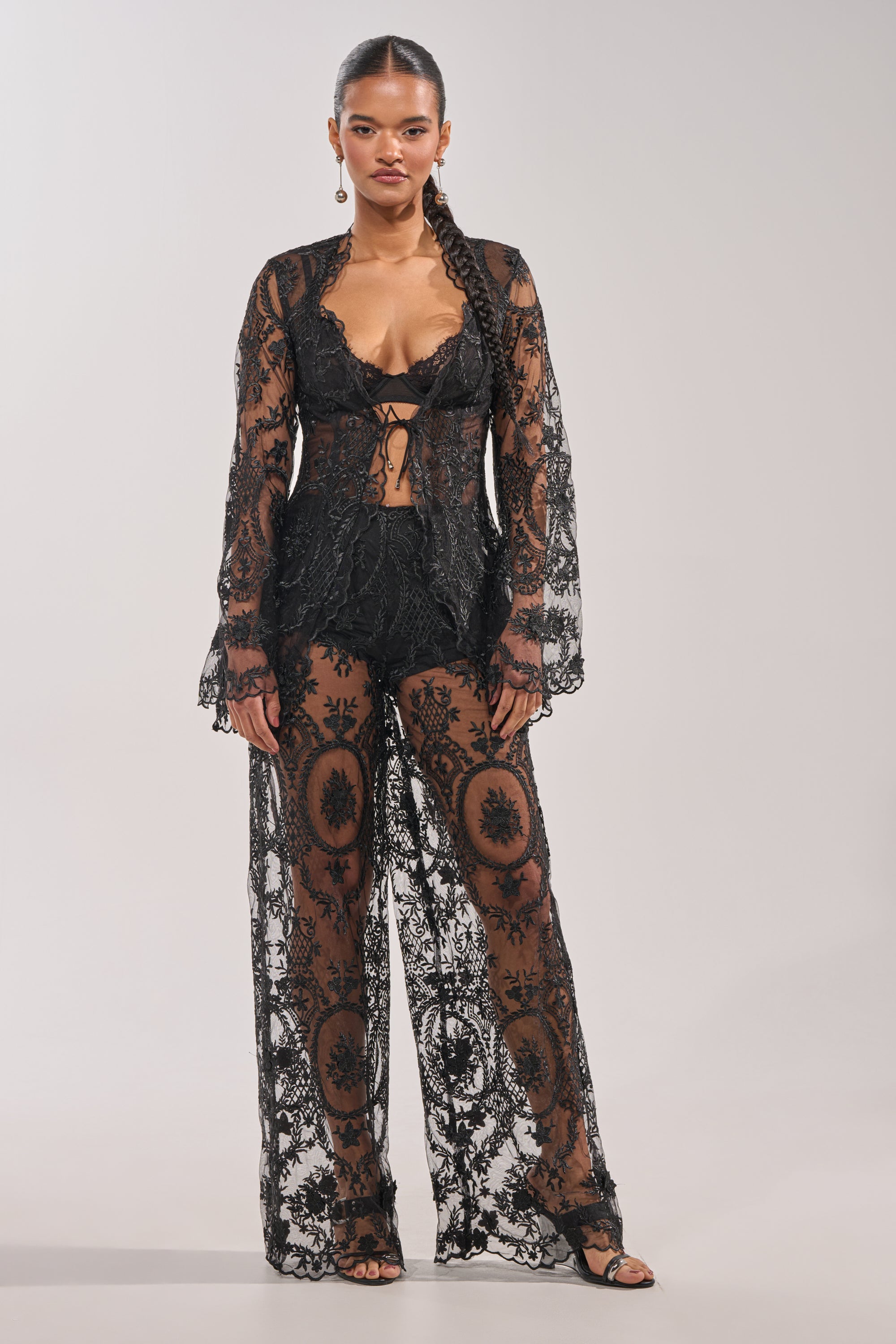 SUPER LUXE LACE TIE-FRONT BLOUSE