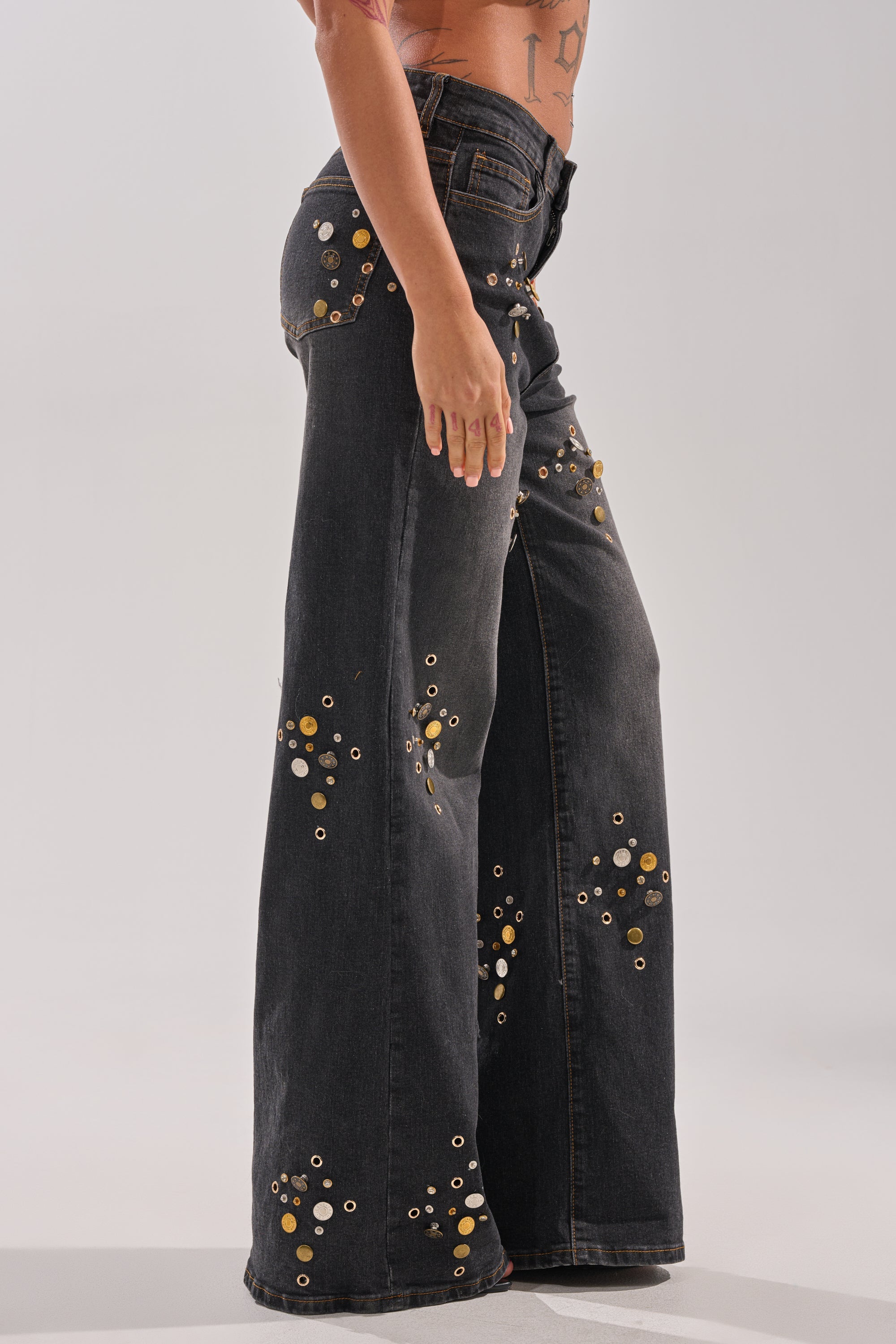 SPACE AND TIME STUDDED DENIM