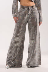 PICK N CHOOSE RHINESTONE WIDE LEG DENIM IN GREY