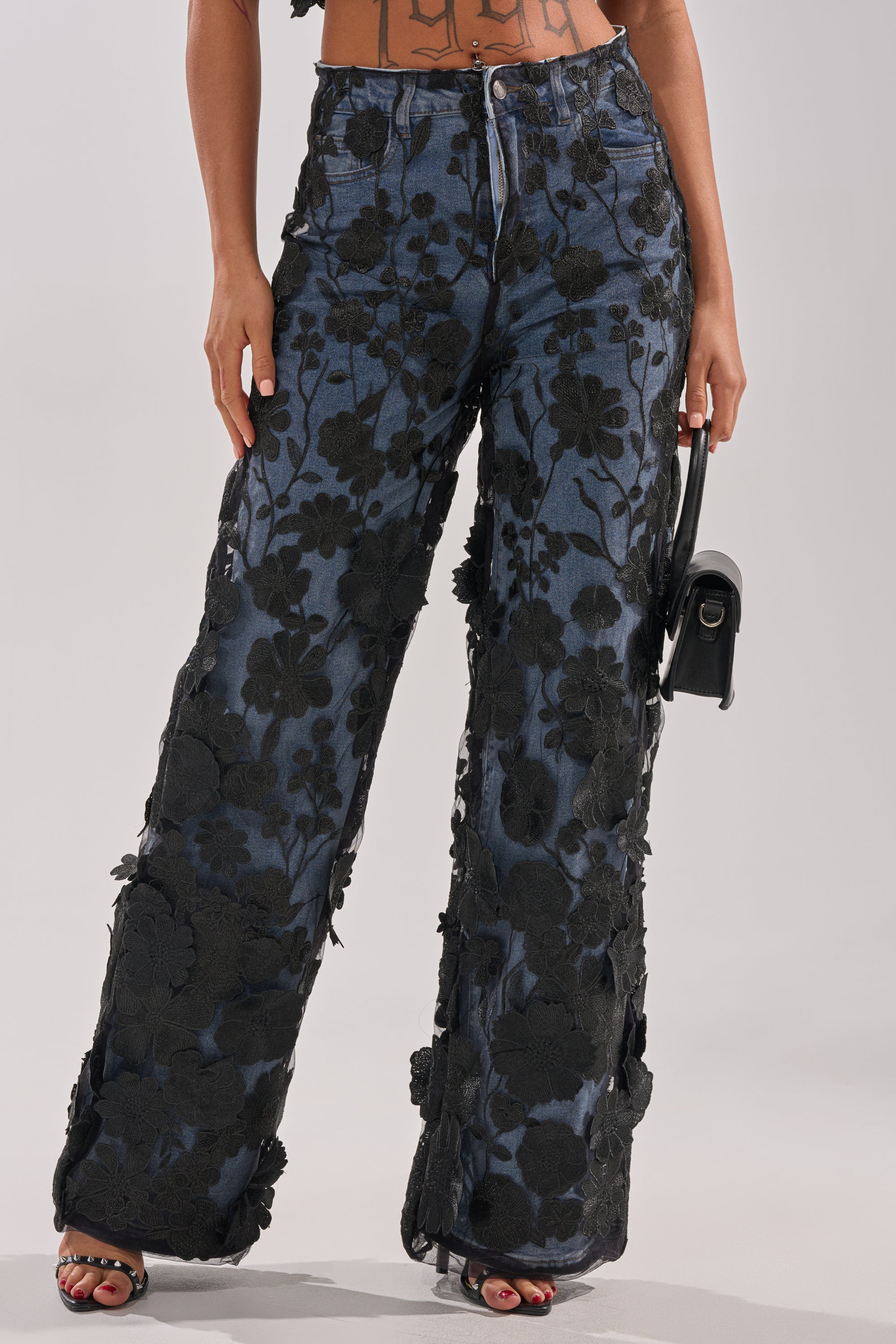 DONT GIVE UP RELAXED DENIM WITH TULLE OVERLAY
