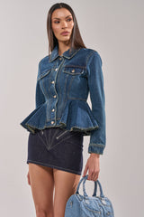POP OUT PEPLUM DENIM JACKET