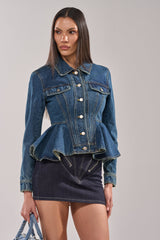 POP OUT PEPLUM DENIM JACKET