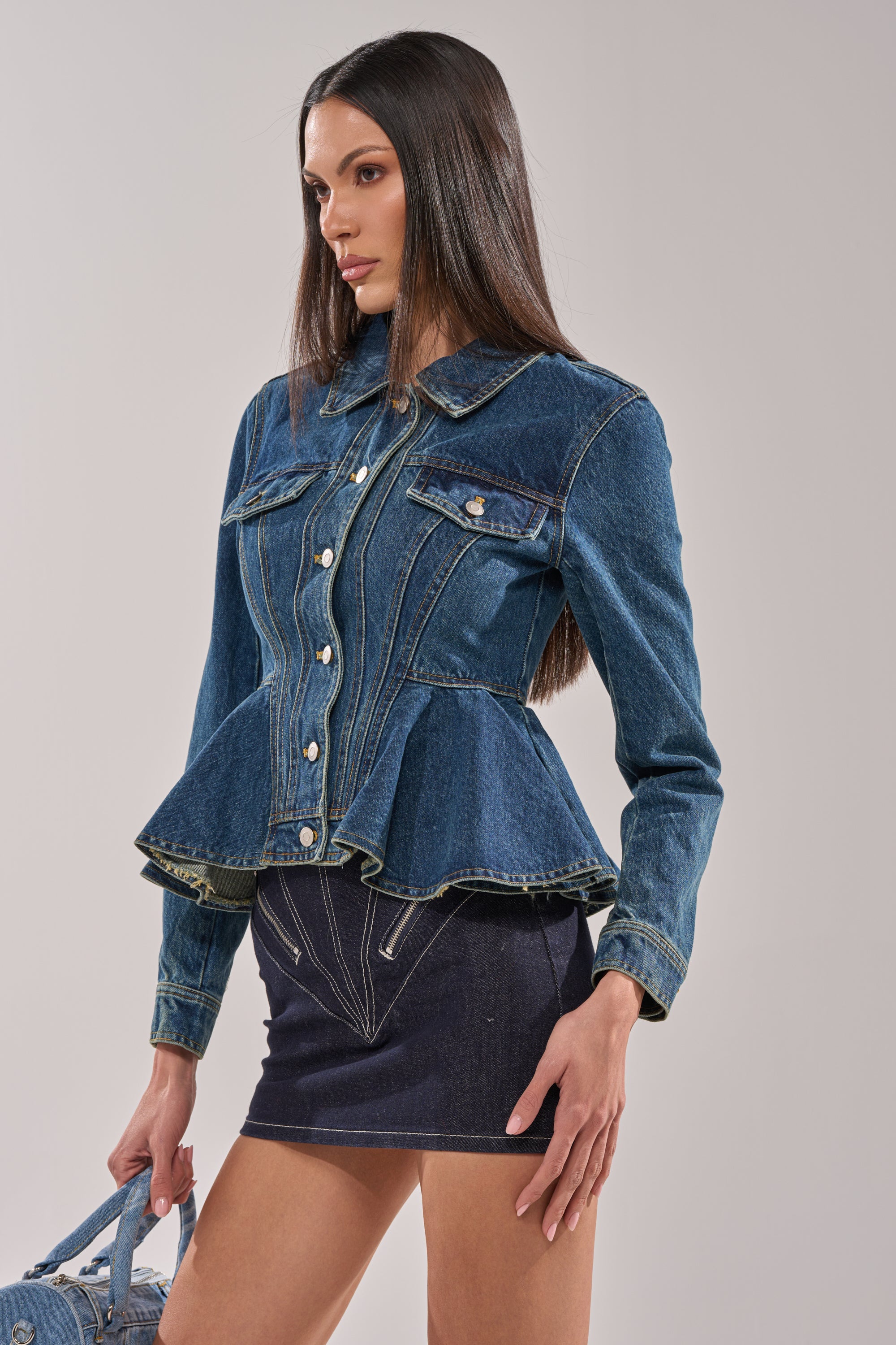 POP OUT PEPLUM DENIM JACKET