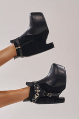 AZALEA WANG ABYSS BLACK WEDGE PLATFORM BOOTIE