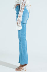 CINCHED UP DENIM PANTS IN LIGHT BLUE DENIM
