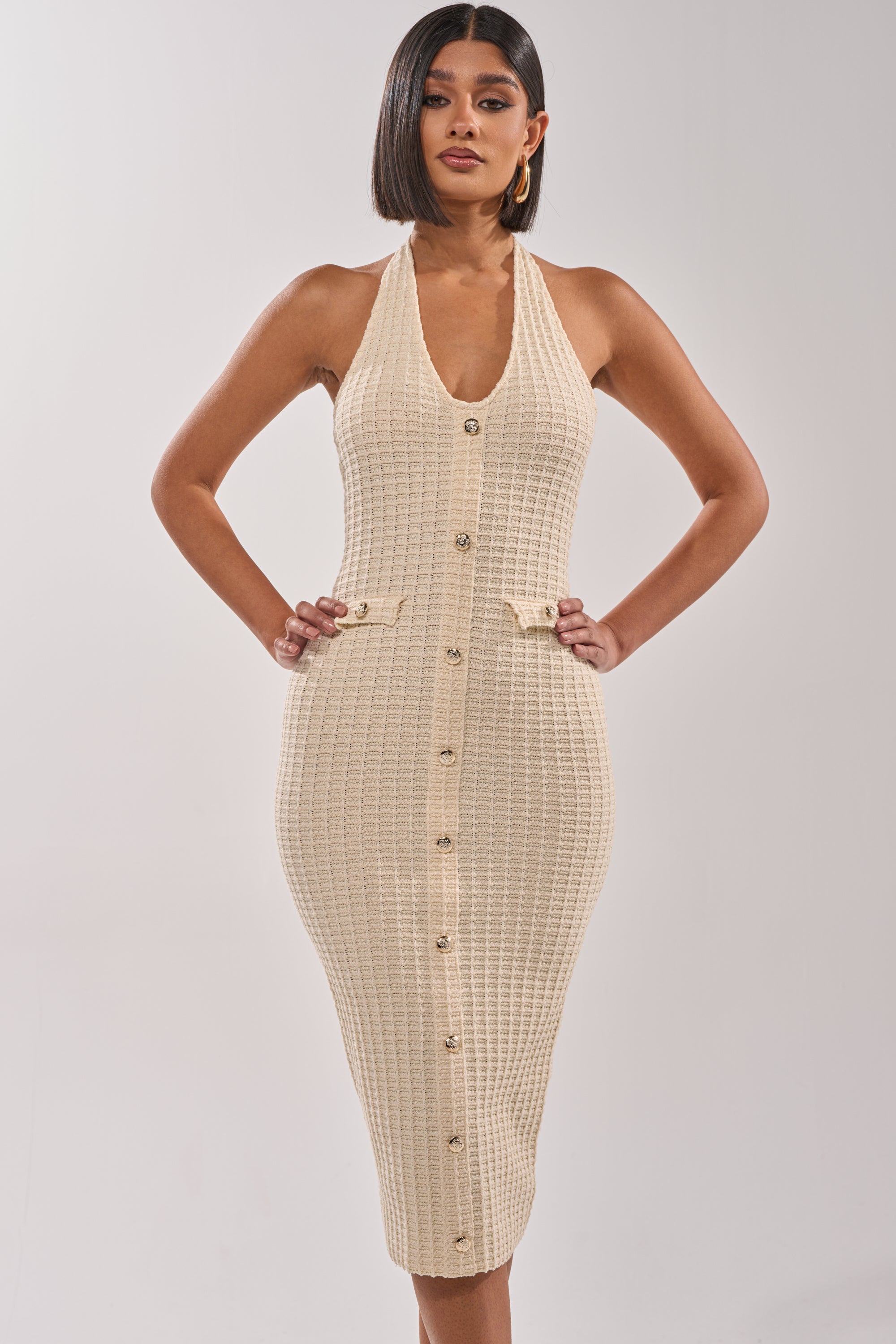 BUTTONED DOWN BADDIE MIDI DRESS IN WHITE