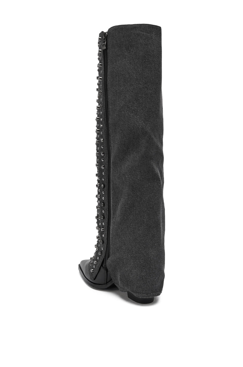 AZALEA WANG AGUSTUE BLACK STUDDED WESTERN BOOT