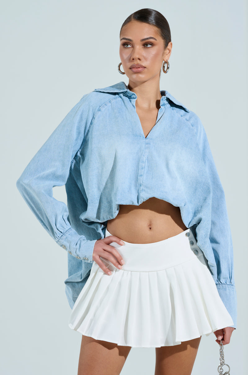 AMELIA DENIM HI LOW BLOUSE