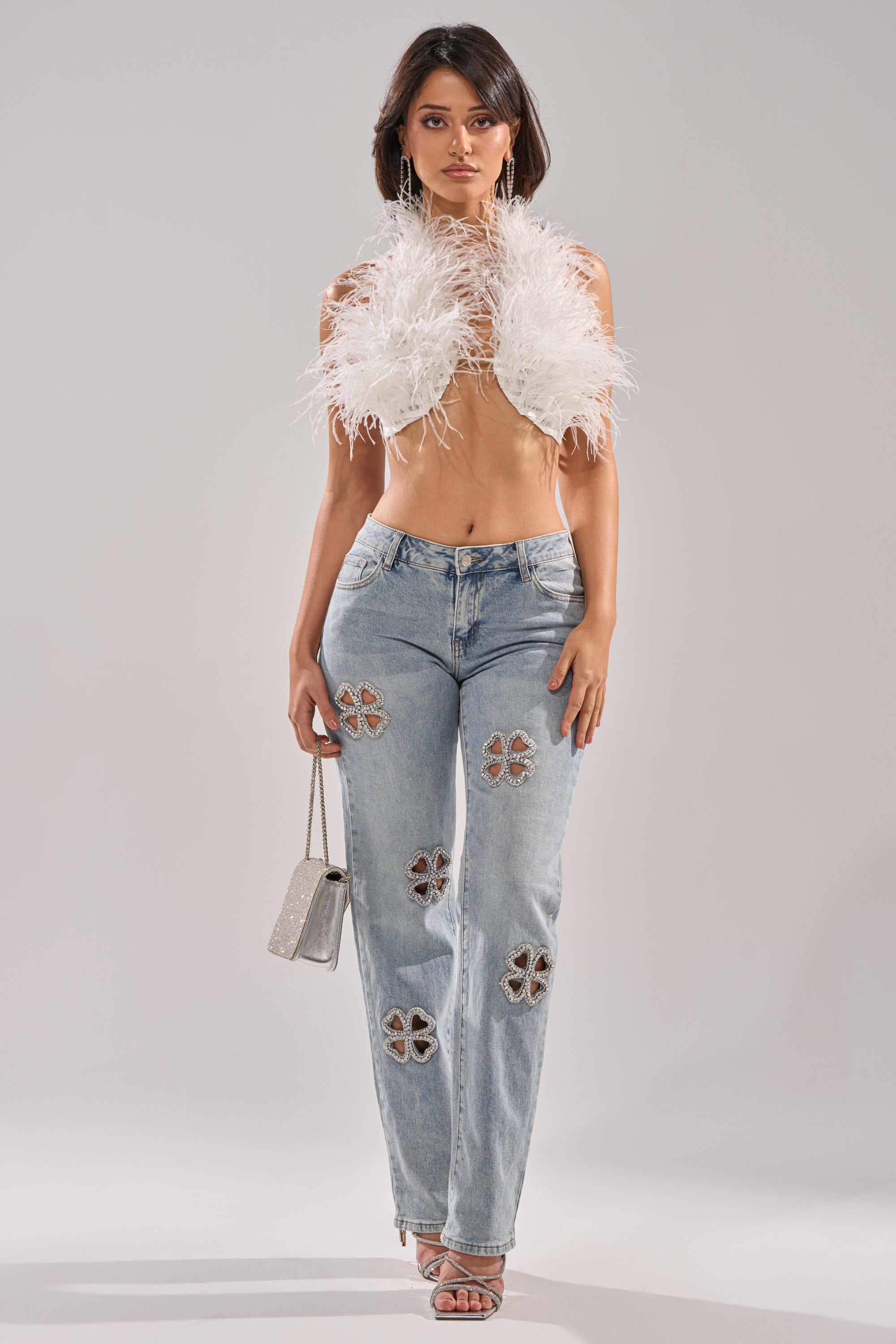 DIVINE FEMININE ENERGY RHINESTONE DETAIL JEANS