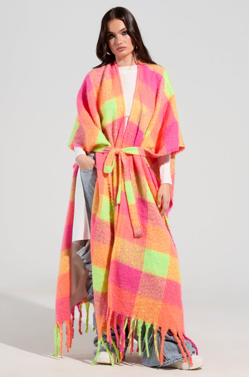 UNDER THE SUN PLAID PONCHO