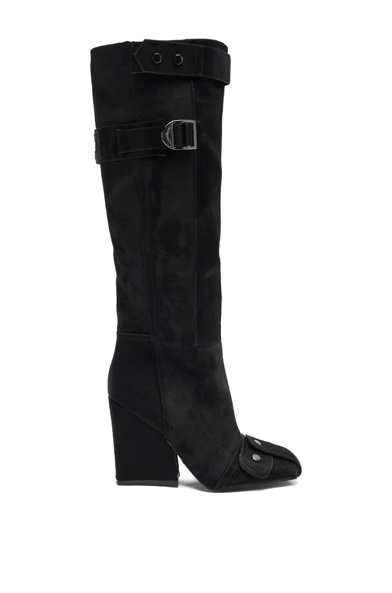 AZALEA WANG ALLONAS BLACK KNEE HIGH CHUNKY BOOT