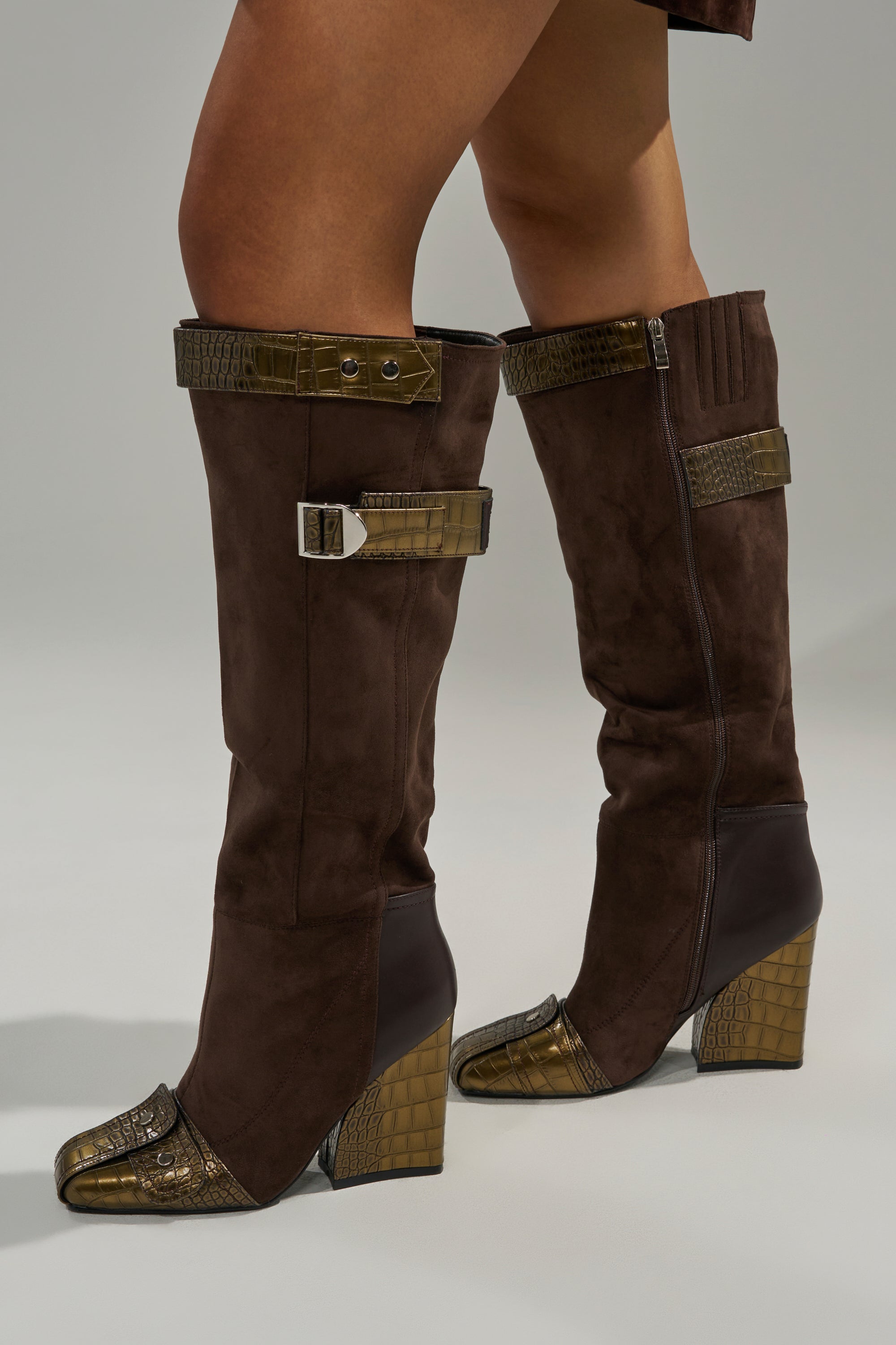 AZALEA WANG ALLONAS BROWN KNEE HIGH CHUNKY BOOT
