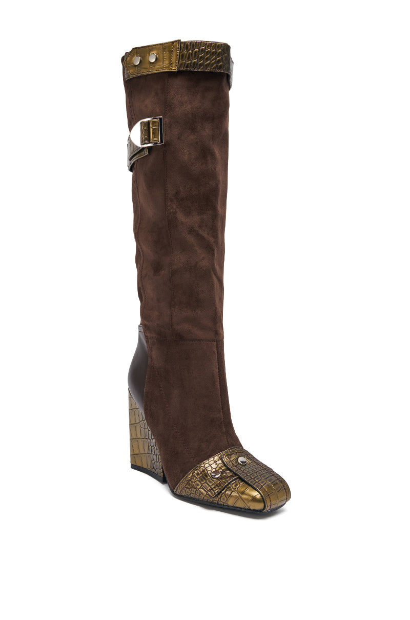 AZALEA WANG ALLONAS BROWN KNEE HIGH CHUNKY BOOT