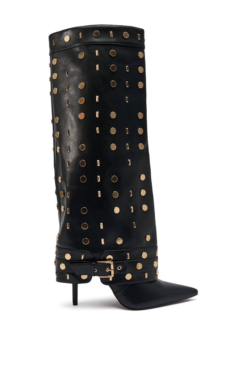 AZALEA WANG ANISSA BLACK MULTI GOLD HARDWARE STILETTO BOOT
