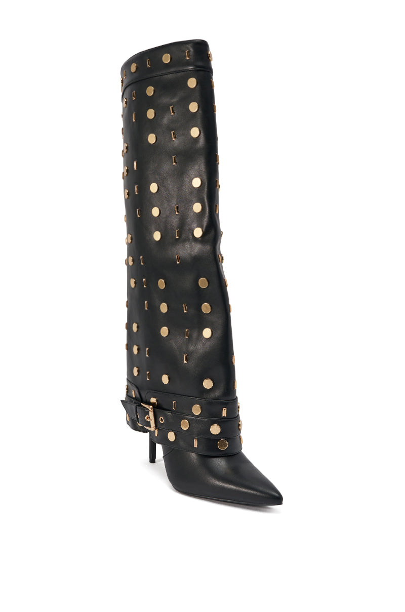 AZALEA WANG ANISSA BLACK MULTI GOLD HARDWARE STILETTO BOOT