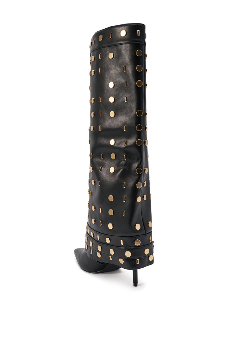 AZALEA WANG ANISSA BLACK MULTI GOLD HARDWARE STILETTO BOOT