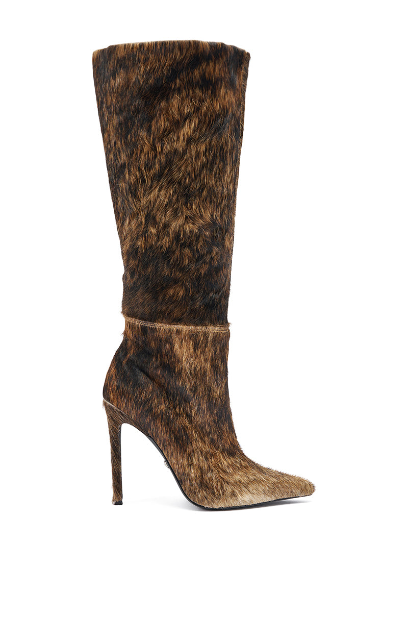 AZALEA WANG ANSEL BROWN COW HAIR STILETTO BOOT
