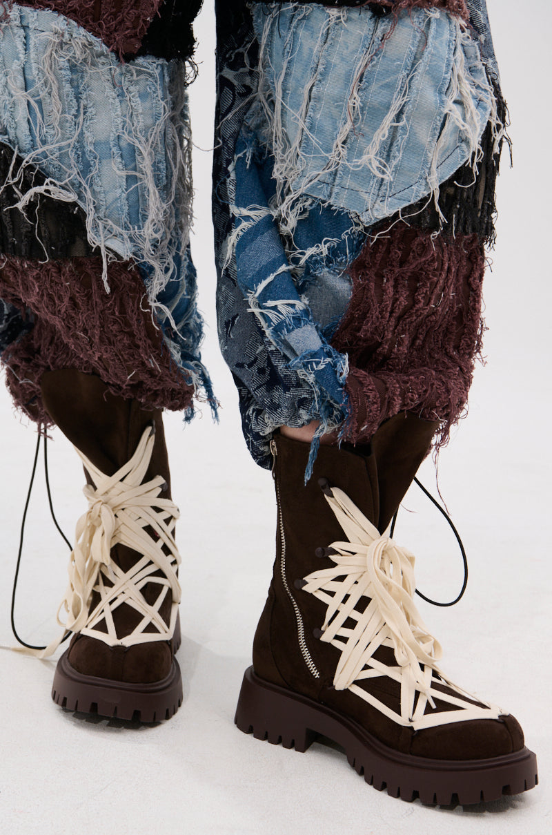 AZALEA WANG ARJUN CHOCOLATE LACE BOOTIE