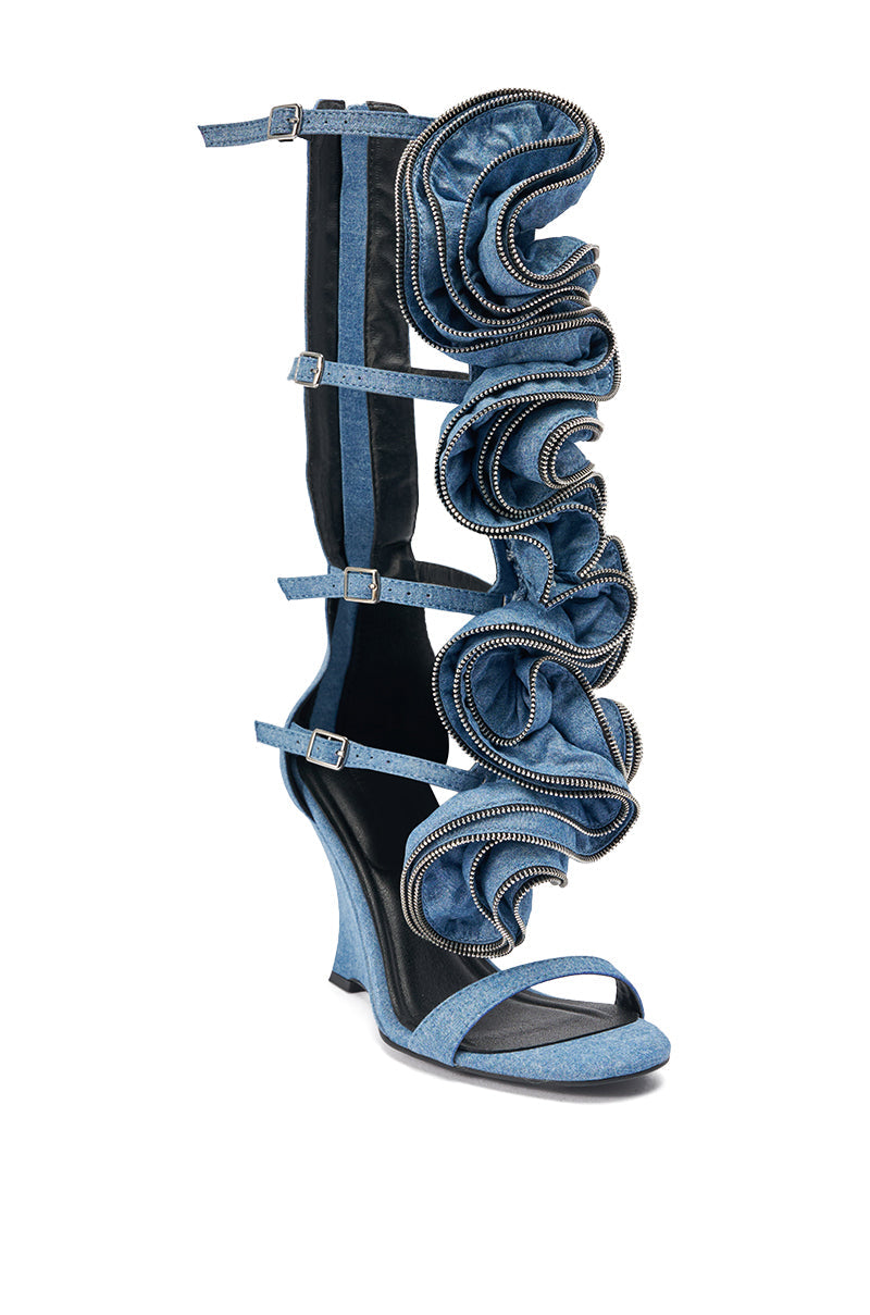 AZALEA WANG ATLANTIC DENIM GLADIATOR WEDGE