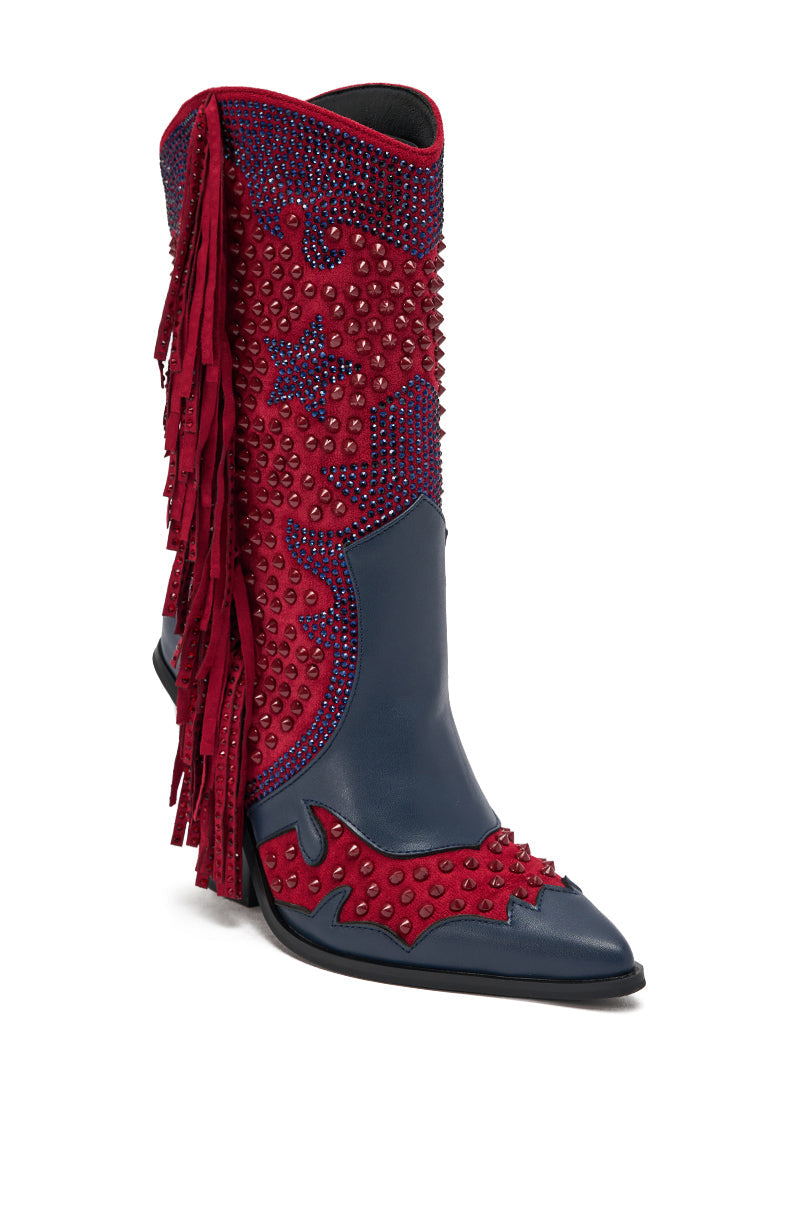 AZALEA WANG BETHANIE MULTI RHINESTONE FRINGE WESTERN BOOTIE