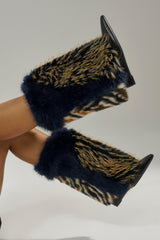 AZALEA WANG BRIASH NAVY MULTI WEDGE BOOTIE