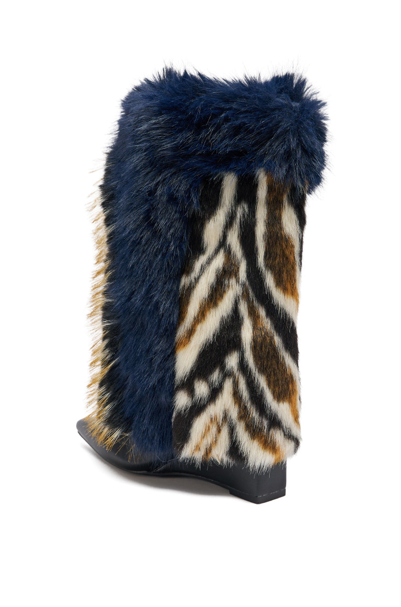 AZALEA WANG BRIASH NAVY MULTI WEDGE BOOTIE