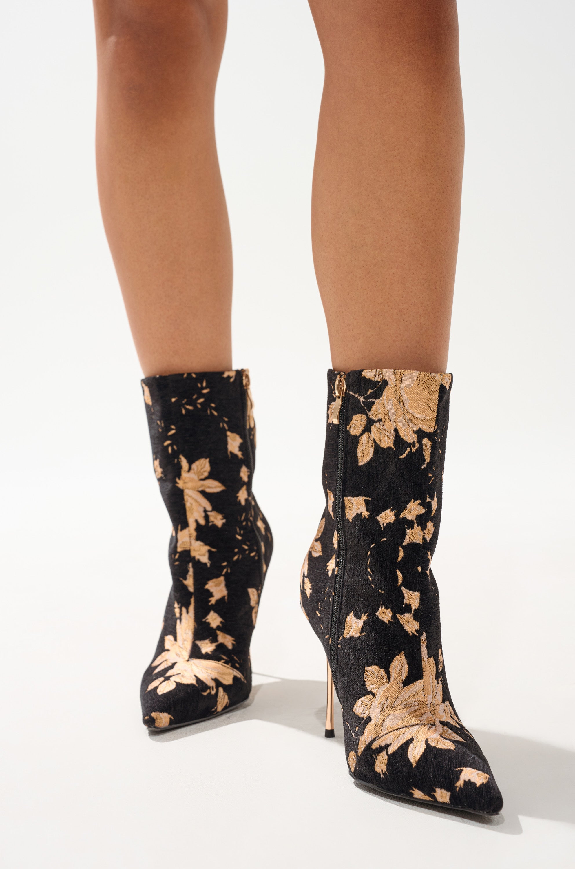 AZALEA WANG CALEAN BLACK MULTI BROCADE STILETTO BOOTIE