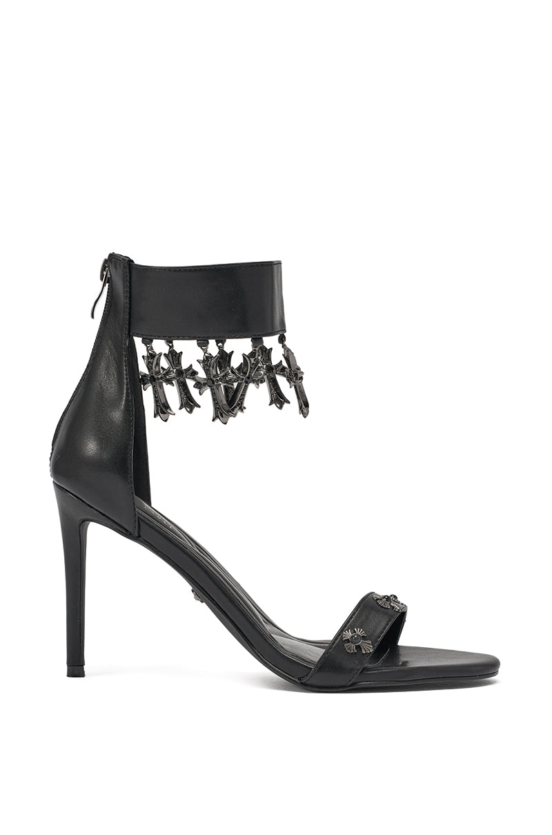 AKIRA GOLD CLERGY BLACK EMBELLISHED SEXY STRAP STILETTO HEEL