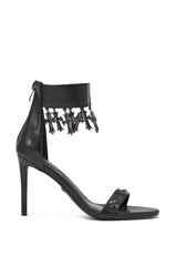 AKIRA GOLD CLERGY BLACK EMBELLISHED SEXY STRAP STILETTO HEEL