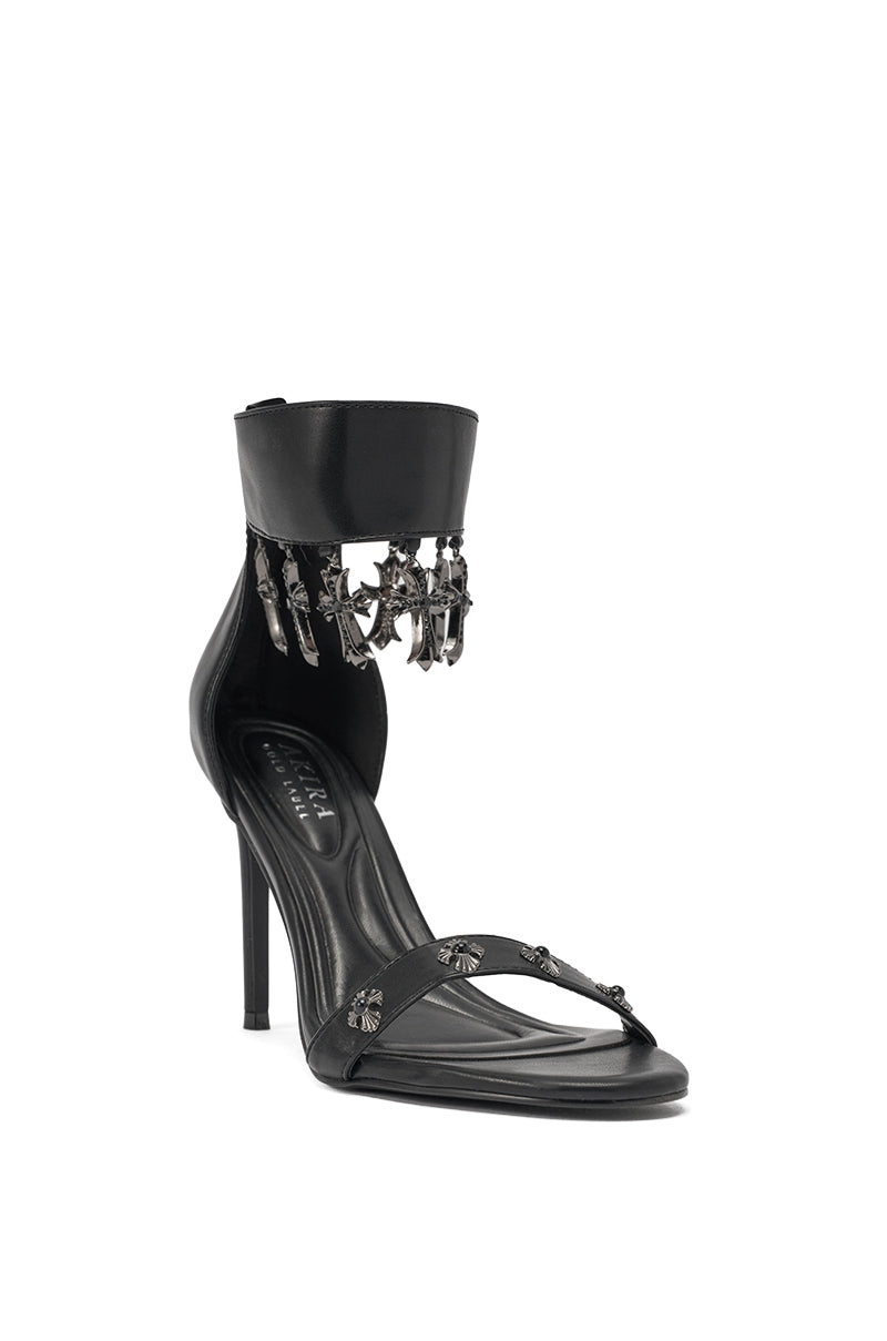 AKIRA GOLD CLERGY BLACK EMBELLISHED SEXY STRAP STILETTO HEEL