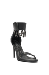 AKIRA GOLD CLERGY BLACK EMBELLISHED SEXY STRAP STILETTO HEEL