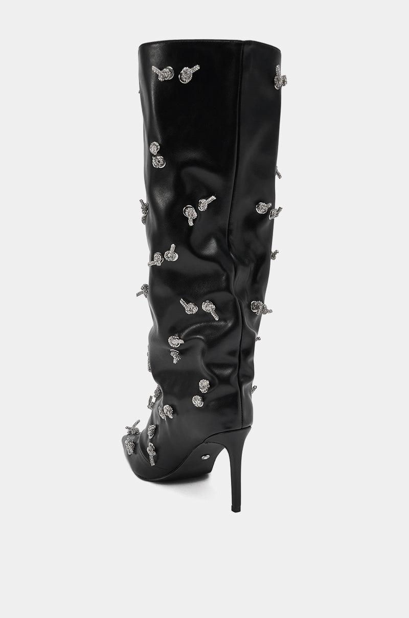 AZALEA WANG COLEMAN STILETTO SILVER HARDWARE BLACK PU BOOT