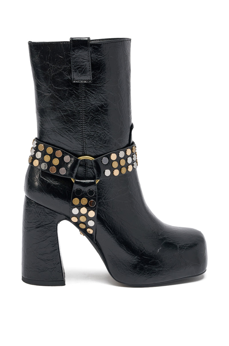 AZALEA WANG MID CALF PU LEATHER CHUNKY BOOTIE