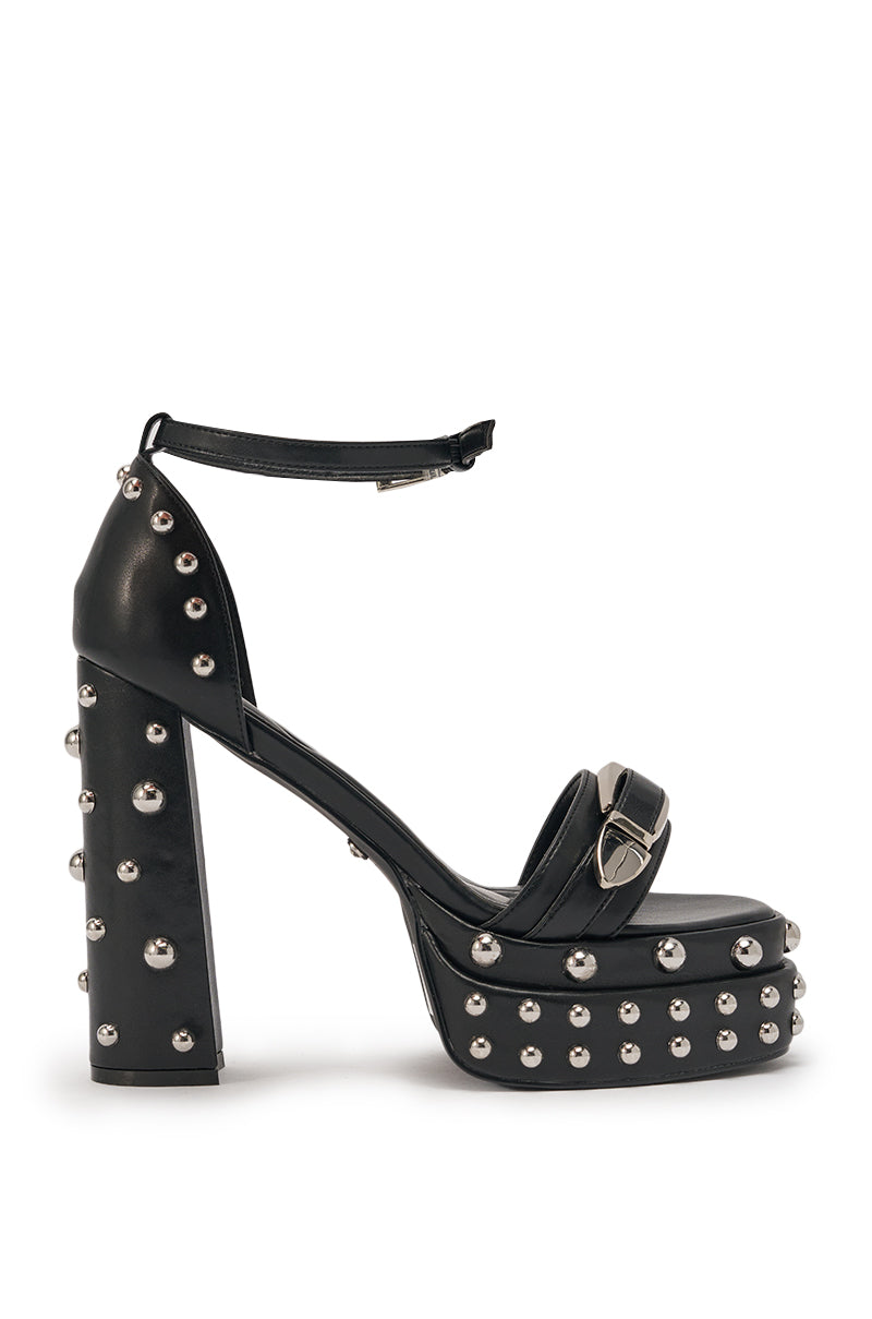 AZALEA WANG EUGENIJA BLACK CHUNKY EMBELLISHED STUDDED SANDAL