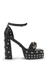 AZALEA WANG EUGENIJA BLACK CHUNKY EMBELLISHED STUDDED SANDAL