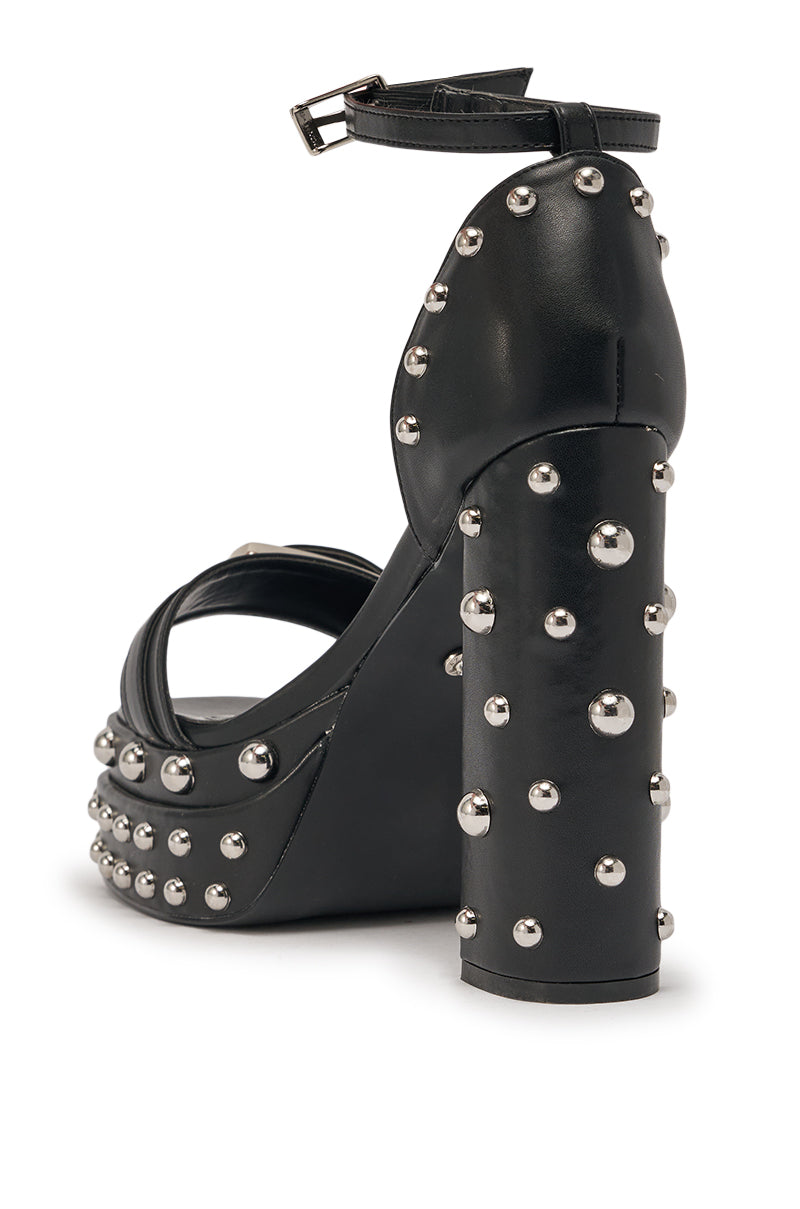 AZALEA WANG EUGENIJA BLACK CHUNKY EMBELLISHED STUDDED SANDAL