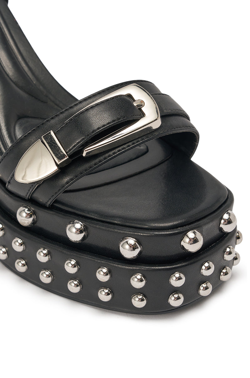 AZALEA WANG EUGENIJA BLACK CHUNKY EMBELLISHED STUDDED SANDAL